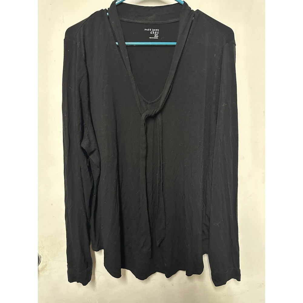 Ruff Hewn Grey Long‎ Sleeve Shirt With Tied String Size Xl Women Black Beauty